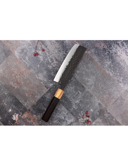 Yuzo Black SLD ebenholts och olivträ 16,5 cm japansk handgjord nakirikniv