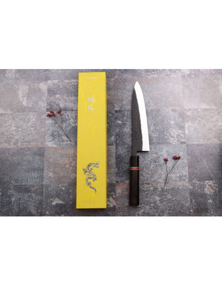 Japanisches Kochmesser 21cm handgefertigt Yuzo Black SLD aus Ebenholz und Quittenholz