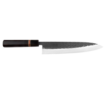 Faca de chef japonesa Yuzo Black SLD de 24 cm, feita à mão em ébano e madeira de marmelo