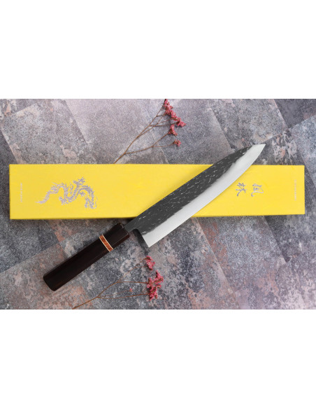 Japanisches Kochmesser 24cm handgefertigt Yuzo Black SLD Ebenholz und Quittenholz