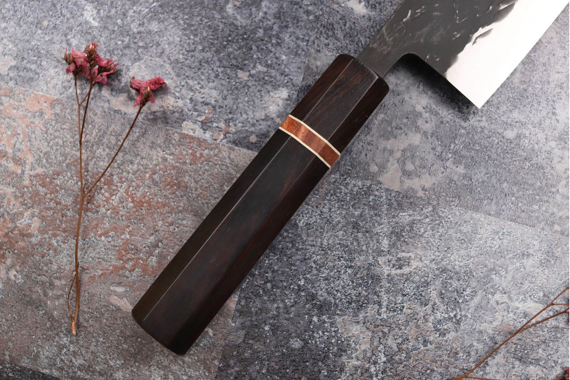 Japanisches nakiri messer 16,5cm handgefertigt Yuzo Black SLD Ebenholz und Quittenholz