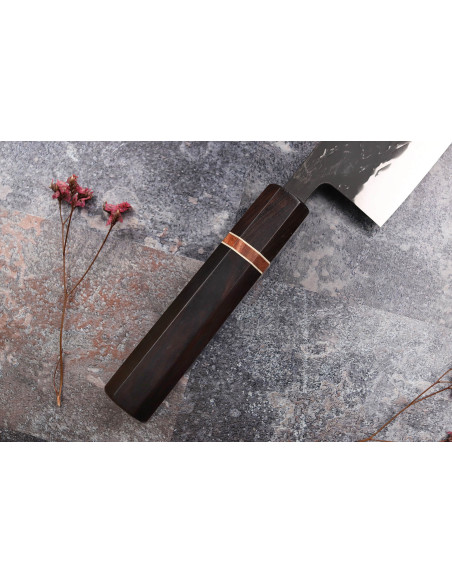 cuchillo nakiri japonés cuchillo nakiri de 16,5cm Yuzo Black SLD de ébano y membrillo hecho a mano