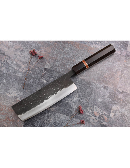 Yuzo Black SLD ebony and quince 16.5cm Japanese handmade nakiri knife