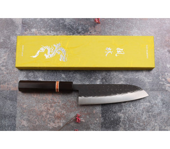 faca santoku japonesa Yuzo SLD de 16,5 cm anel de marmelo preto em ébano 2