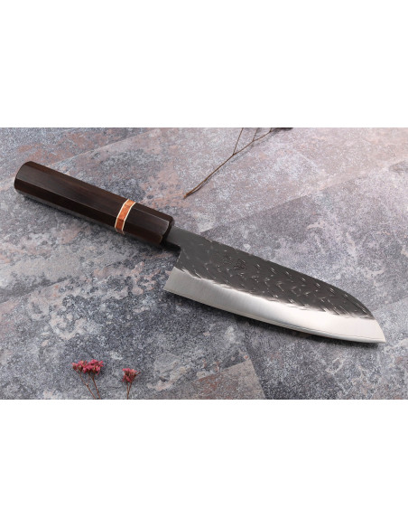 Cuchillo santoku japonés de 16,5cm Yuzo Black SLD de ébano y membrillo hecho a mano