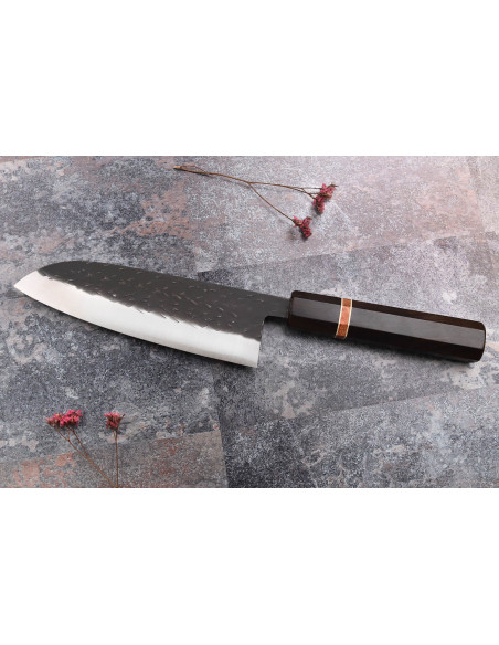 Yuzo Black SLD 16.5cm ebony and quince handmade Japanese santoku knife