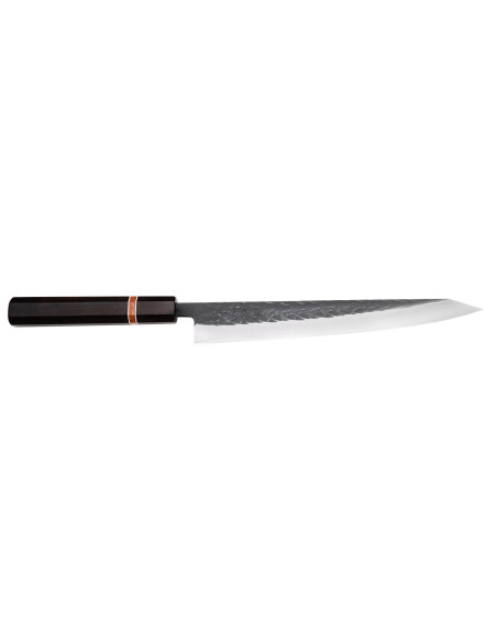 Coltello sujihiki giapponese fatto a mano in ebano e mela cotogna da 24 cm Yuzo Black SLD