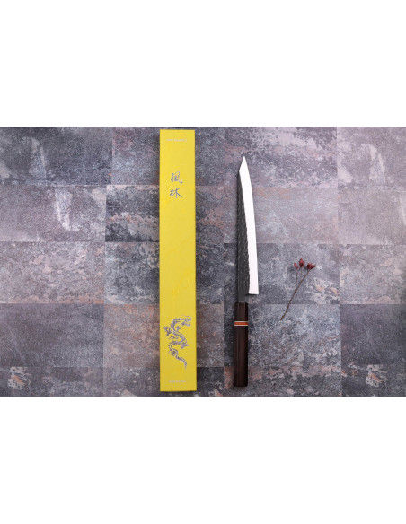 Faca japonesa sujihiki Yuzo Black SLD 24cm feita à mão em ébano e marmelo
