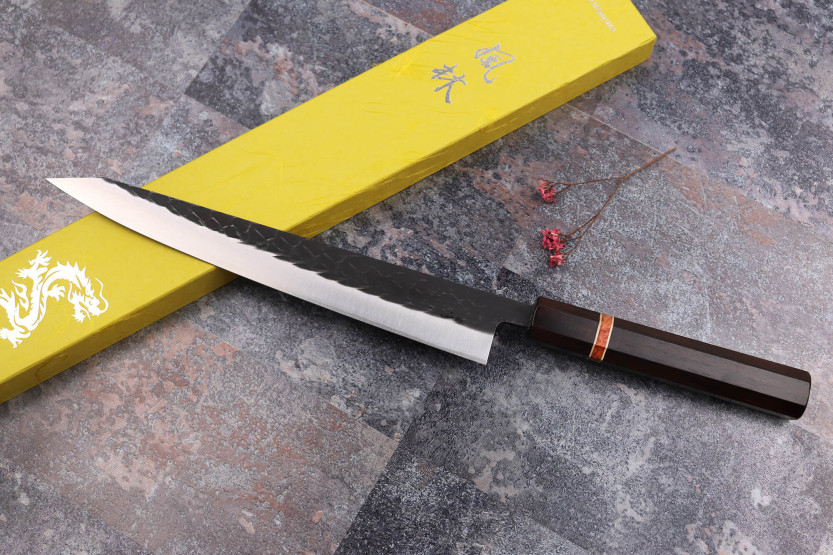 Yuzo Negro SLD 24cm ébano y membrillo cuchillo japonés sujihiki hecho a mano