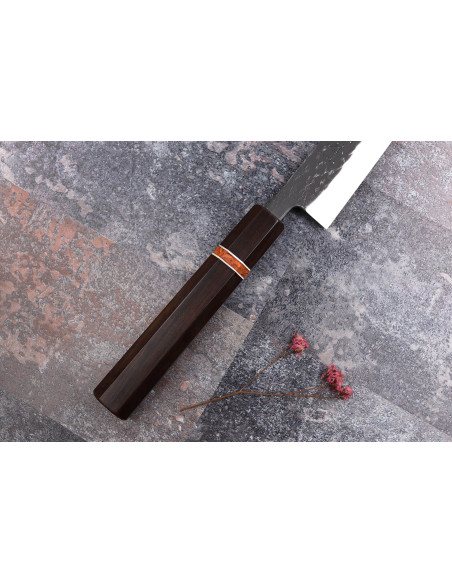 Coltello sujihiki giapponese fatto a mano in ebano e mela cotogna da 24 cm Yuzo Black SLD