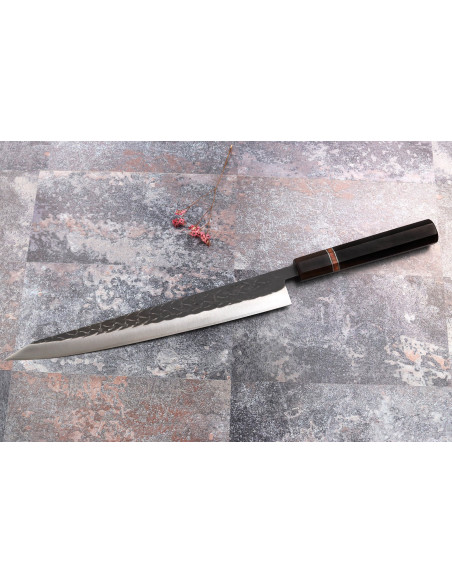 Yuzo Black SLD 27cm Japans sujihiki mes ebbenhout en kweepeer