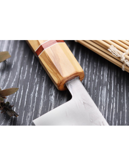 Faca de chefe Yuzo SLD 21cm azeitona e sequoia feita à mão no Japão