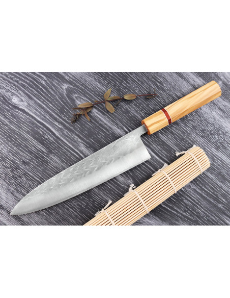 Kochmesser 21cm japanisch handgefertigt Yuzo SLD Olivenbaum und Mammutbaum