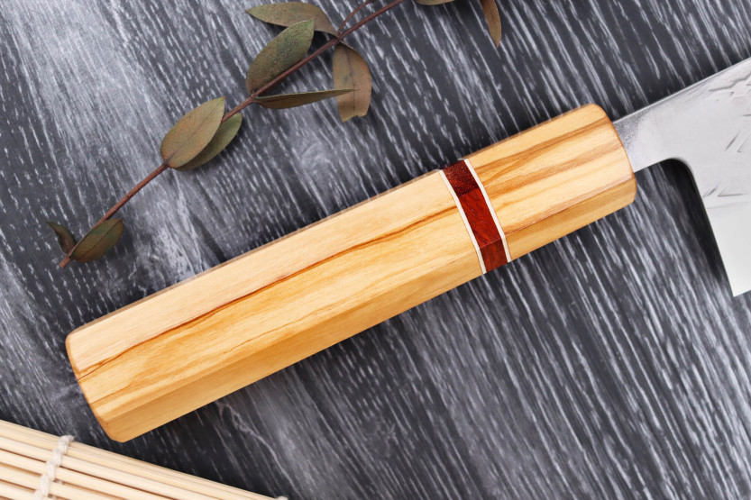 Yuzo SLD 16,5cm olive and sequoia japanese handmade nakiri knife