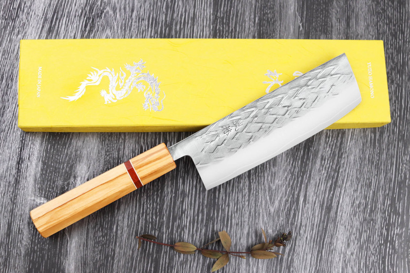 Yuzo SLD 16,5cm olive and sequoia japanese handmade nakiri knife