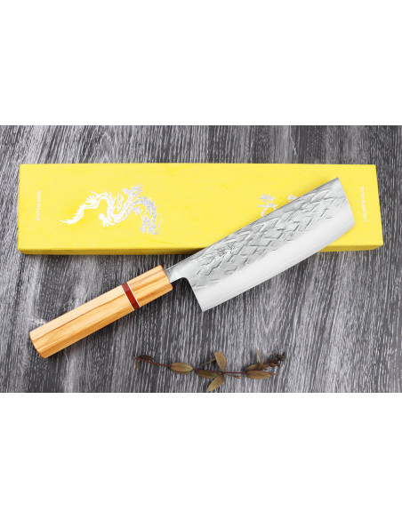 Yuzo SLD 16,5cm cuchillo nakiri japonés hecho a mano de olivo y secuoya
