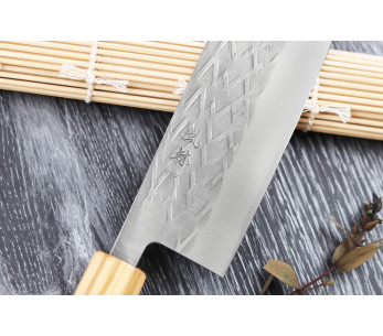Yuzo SLD 16,5cm oliivi- ja mammuttipuu japanilainen käsintehty nakiriveitsi 2