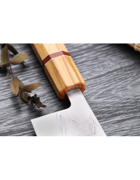 Yuzo SLD 16,5cm cuchillo nakiri japonés hecho a mano de olivo y secuoya