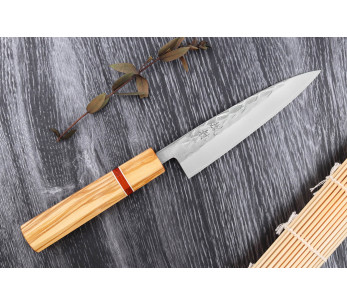 Faca utilitária japonesa para artesanato Yuzo SLD de 13,5 cm, em oliveira e sequoia 2