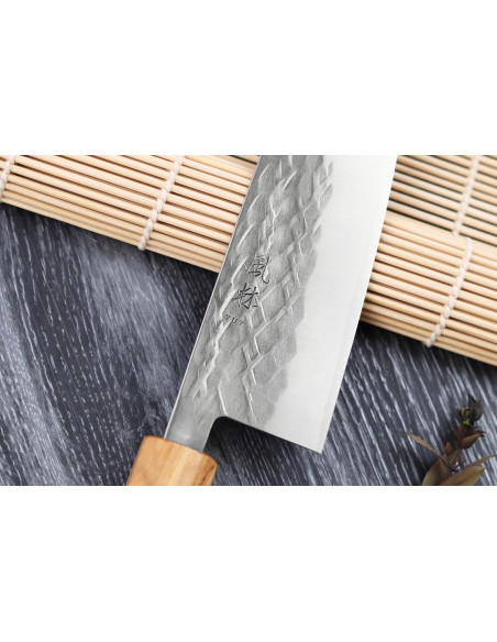 16,5 cm santoku-kniv Yuzo SLD oliven og sequoia håndlavet japansk kniv