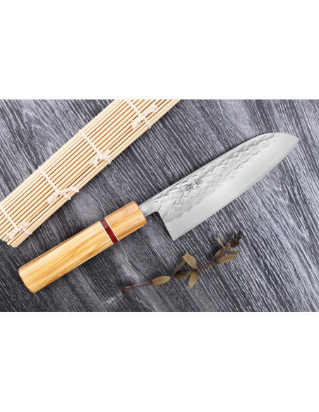 Cuchillo santoku japonés Cuchillo santoku Yuzo SLD 16,5cm oliva y secuoya