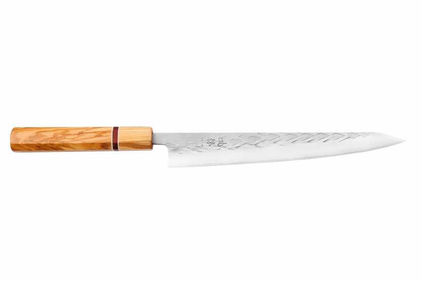 Yuzo SLD 24 cm sujihiki japansk håndlaget kniv i oliven og sequoia