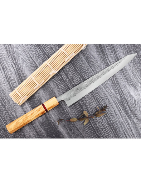 Yuzo SLD 24cm sujihiki olijf en sequoia japans handgemaakt mes