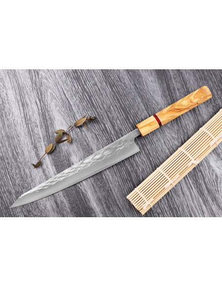 Yuzo SLD 24cm sujihiki olijf en sequoia japans handgemaakt mes