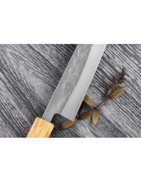 Yuzo SLD 27 cm sujihiki japansk håndlaget kniv i oliven og sequoia