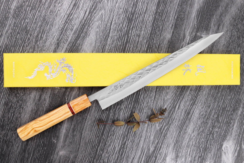 Yuzo SLD 27 cm sujihiki oliven og sequoia japansk håndlavet kniv