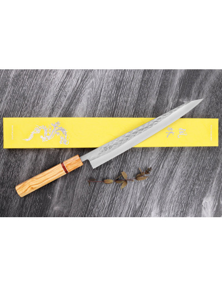 Yuzo SLD 27 cm sujihiki oliven og sequoia japansk håndlavet kniv