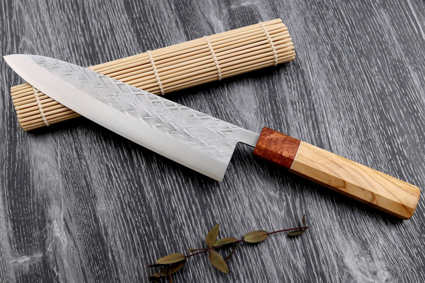 Yuzo SLD 21cm Japanese handmade chef ' s knife olive and quince wood