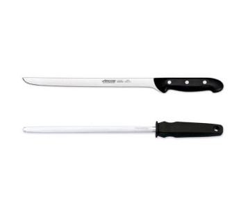 Sett skinkekniv + slipestål Arcos MAITRE rustfritt stålblad NITRUM