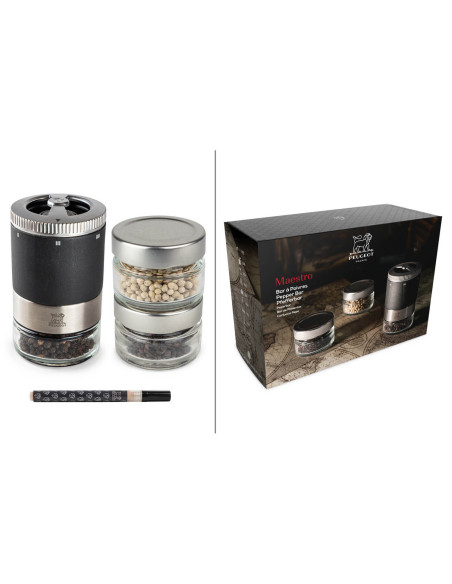 Conjunto de caixa Moinho de pimenta Peugeot Maestro U'Select com 3 reservatórios