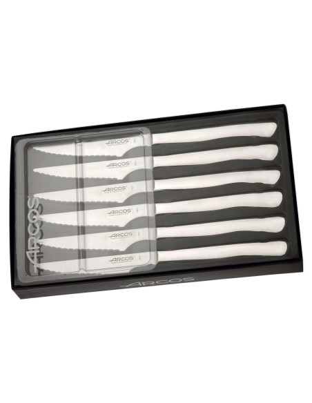 Set di 6 coltelli da bistecca Arcos monopezzo con lame microdentate in acciaio inox