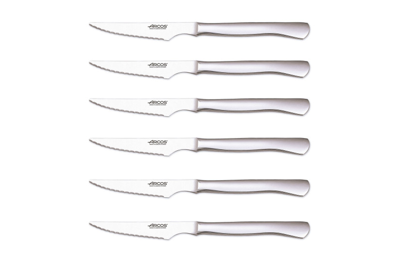 Set van 6 Arcos monobloc steakmessen met microvertanding van roestvrij staal