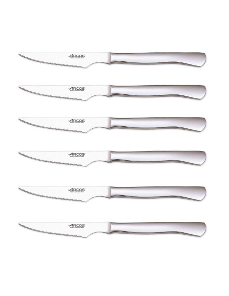 Conjunto de 6 facas para bifes Arcos de uma só peça com lâminas micro-dentadas em aço inoxidável