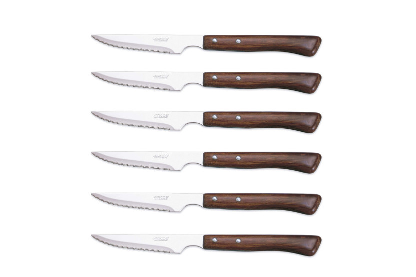 Juego de 6 cuchillos chuleteros Arcos con mango de madera y hoja microdentada de acero inoxidable
