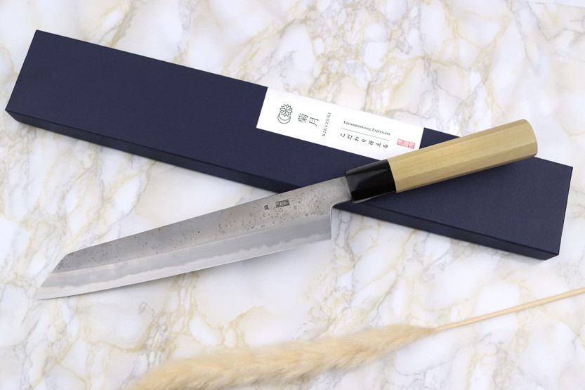 Couteau de chef cosechador de cerezas 24cm artesanal japonés Sakai Kikumori Kikuzuki Rin