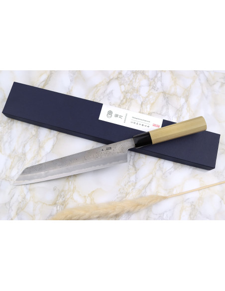 Couteau de chef cosechador de cerezas 24cm artesanal japonés Sakai Kikumori Kikuzuki Rin
