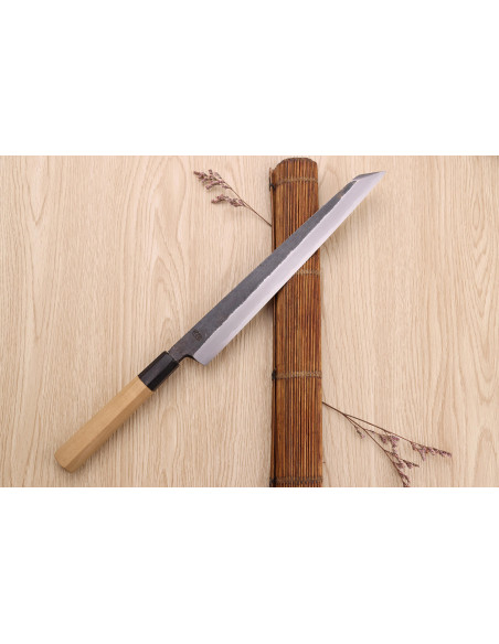 Cuchillo yanagiba kiritsuke 27cm japonais artisanal Sakai Kikumori Kikuzuki Kuro