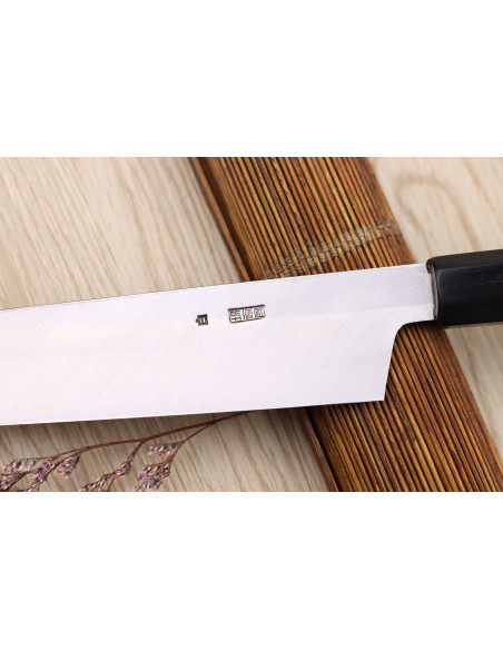 Estojo yanagiba kiritsuke 27cm japonês artesanal Sakai Kikumori Kikuzuki Kuro
