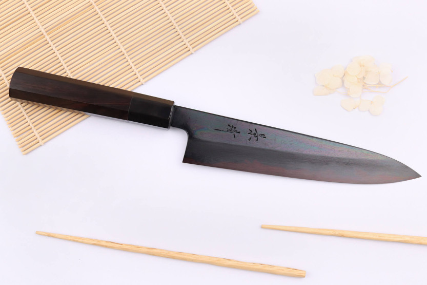 Coltello da cuoco tradizionale giapponese Kagekiyo Yoshikazu Tanaka Black Damas Aogami 21 cm