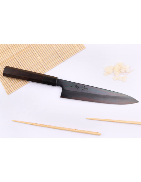 Japanisches handgefertigtes Kochmesser Kagekiyo Yoshikazu Tanaka Black Damas Aogami 21cm