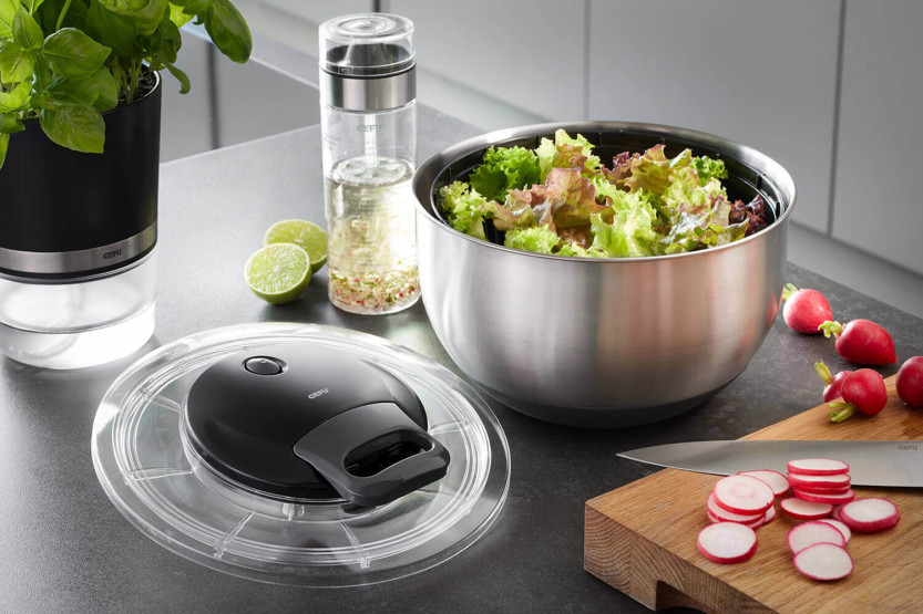 Gefu Pullit - centrifuga per insalata in acciaio inox - 25 cm
