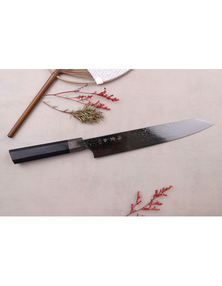 Couteau sujihiki recogedor de cerezas japonés Kanetsugu Zuiun Kiwami revêtement DLC 24cm