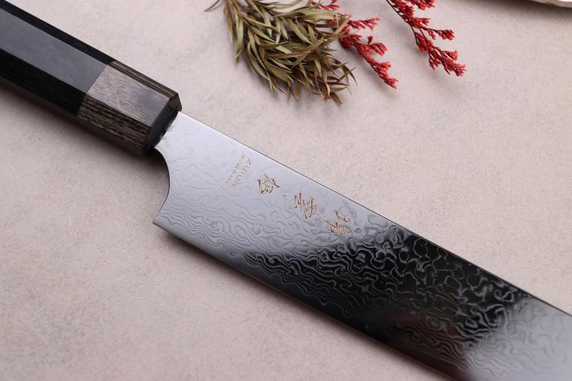 Couteau sujihiki kirsebærplukker japansk Kanetsugu Zuiun Kiwami revêtement DLC 24cm