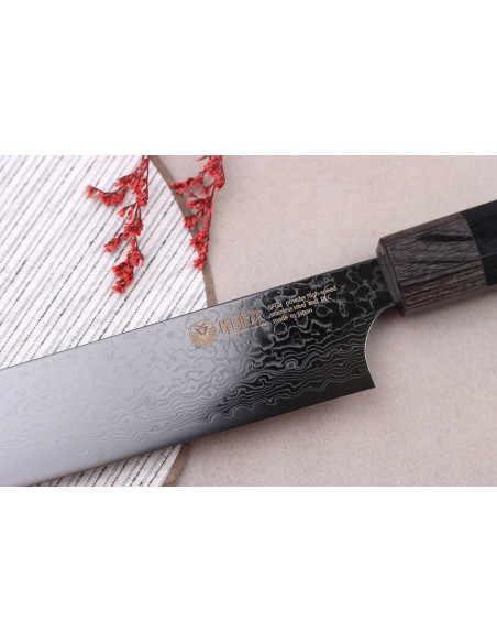 Couteau sujihiki kirsebærplukker japansk Kanetsugu Zuiun Kiwami revêtement DLC 24cm