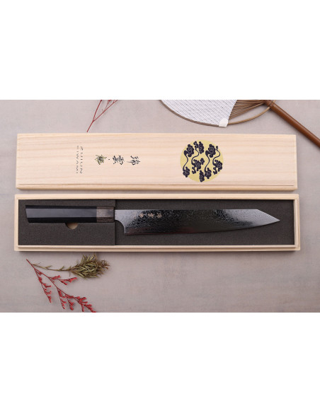 Couteau sujihiki kirsebærplukker japansk Kanetsugu Zuiun Kiwami revêtement DLC 24cm