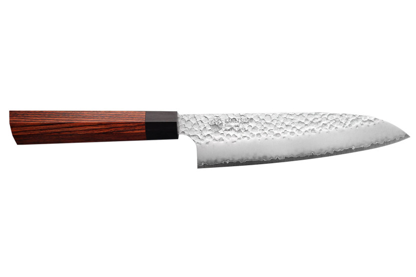 Japanisches santokumesser Kanetsugu Heptagon Uto gehämmert 17cm